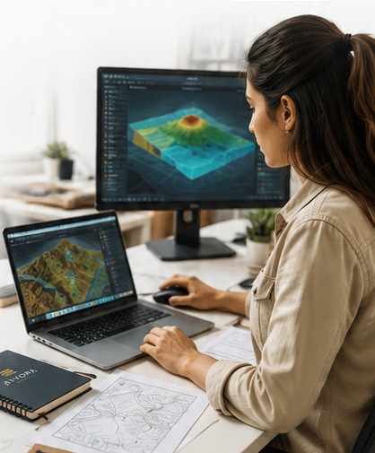 Geospatial specialist working with terrain and mapping data